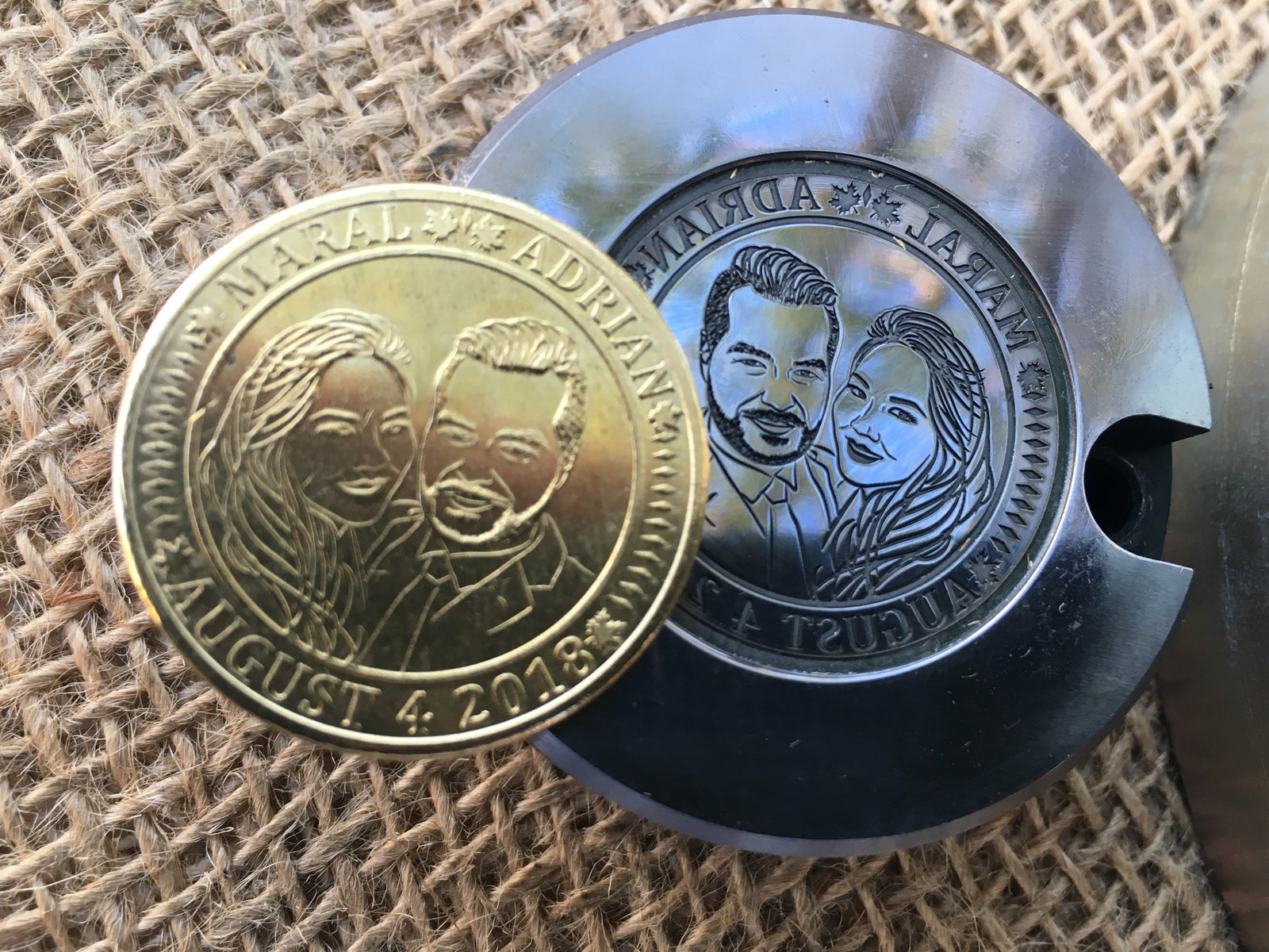 custom wedding favour coin and custom die mould